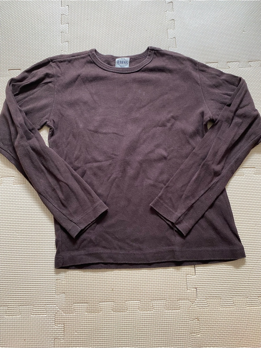 B Moss Womens Brown Long Sleeve Crewneck Top Size Small S Basic Layering Shirt